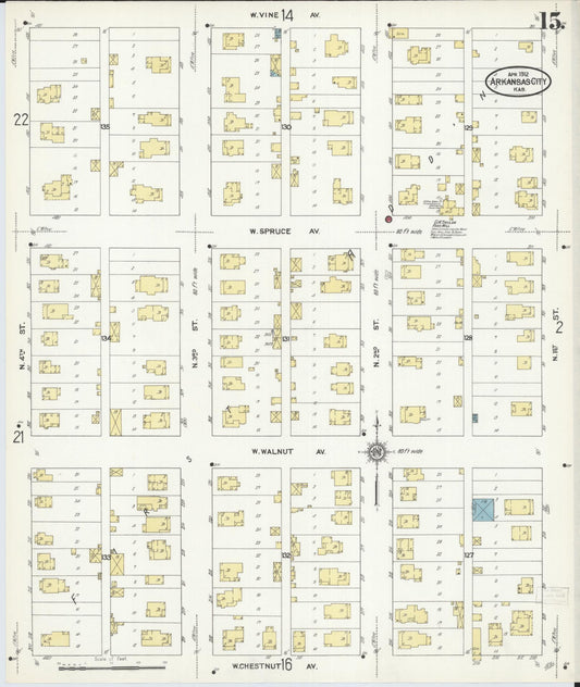 Sanborn Fire Insurance Map from Arkansas City, Cowley County, Kansas (1912), Sheet #0015 - Historic Sanborn Fire Insurance Map Print, vintage old map wall art, antique decor, genealogy gift, Kansas Kansas map