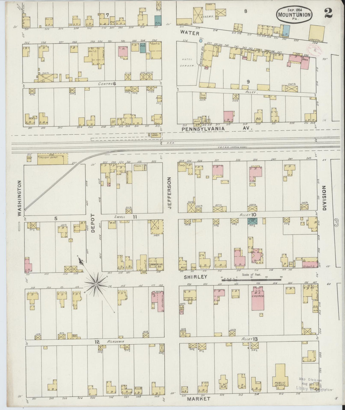 Sanborn Fire Insurance Map from Mount Union, Huntingdon County, Pennsylvania (1894), Sheet #0002 - Complete Map Set gallery image, historic Sanborn map, vintage wall art, Pennsylvania Pennsylvania