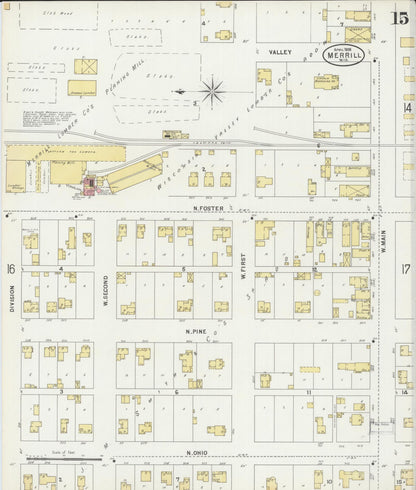 Sanborn Fire Insurance Map from Merrill, Lincoln County, Wisconsin (1898), Sheet #0015 - Historic Sanborn Fire Insurance Map Print, vintage old map wall art, antique decor, genealogy gift, Wisconsin Wisconsin map