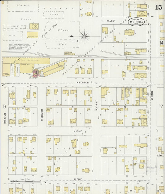 Sanborn Fire Insurance Map from Merrill, Lincoln County, Wisconsin (1898), Sheet #0015 - Historic Sanborn Fire Insurance Map Print, vintage old map wall art, antique decor, genealogy gift, Wisconsin Wisconsin map