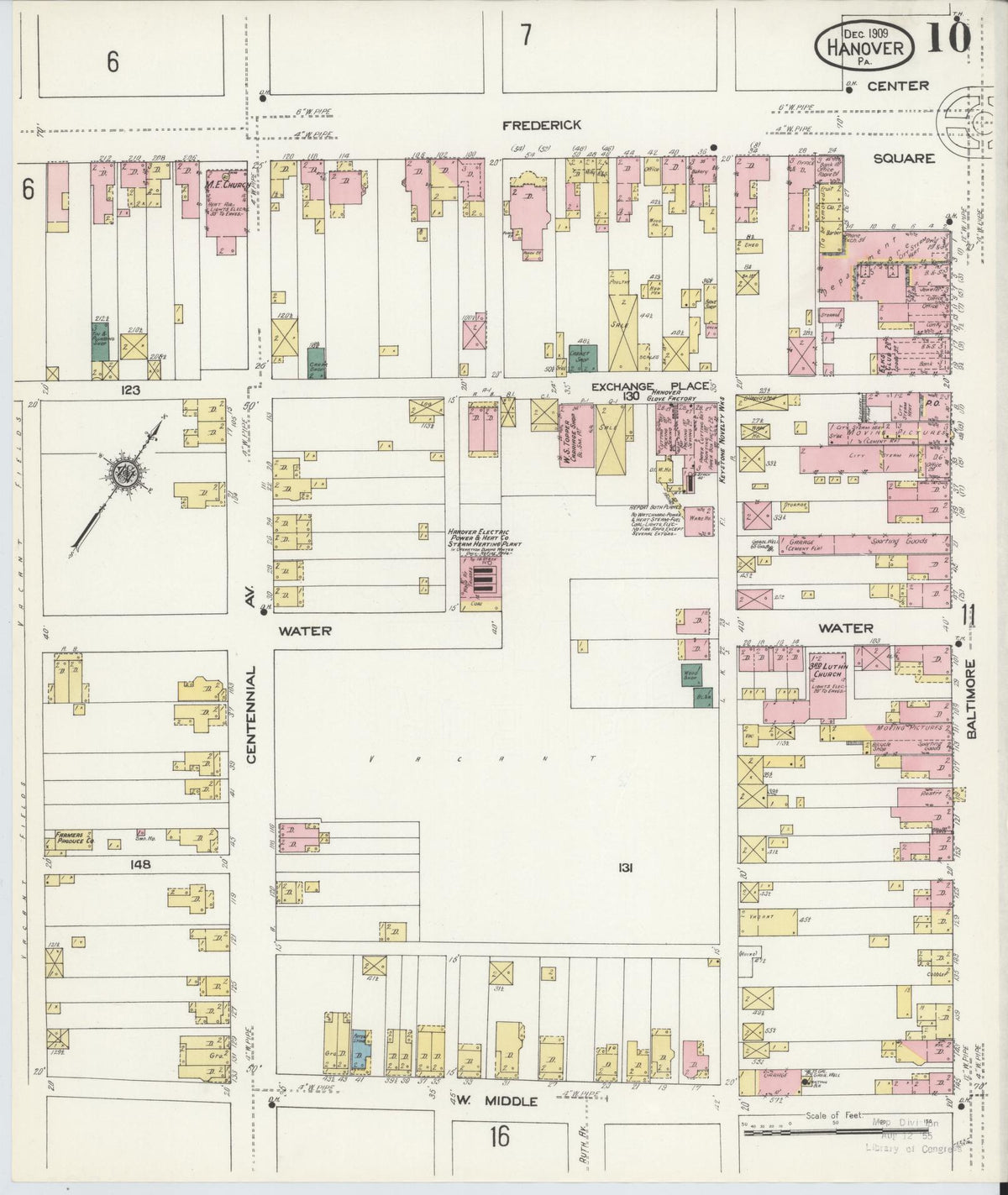 Sanborn Fire Insurance Map from Hanover, York County, Pennsylvania (1909), Sheet #0010 - Historic Sanborn Fire Insurance Map Print, vintage old map wall art, antique decor, genealogy gift, Pennsylvania Pennsylvania map