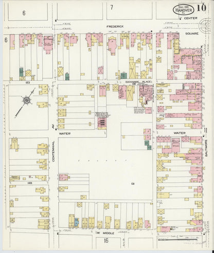 Sanborn Fire Insurance Map from Hanover, York County, Pennsylvania (1909), Sheet #0010 - Historic Sanborn Fire Insurance Map Print, vintage old map wall art, antique decor, genealogy gift, Pennsylvania Pennsylvania map