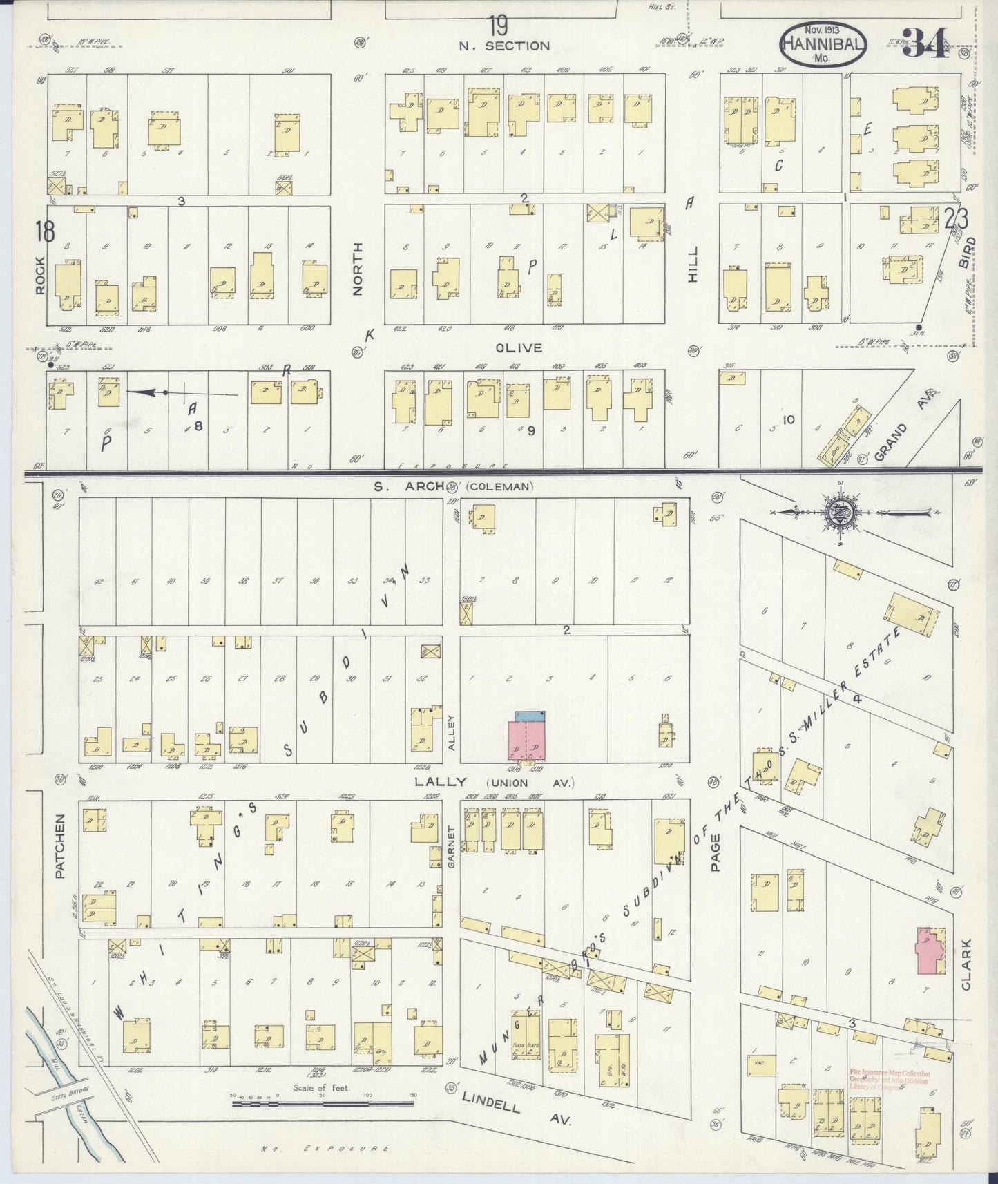 Sanborn Fire Insurance Map from Hannibal, Marion County, Missouri (1913), Sheet #0034 - Complete Map Set gallery image, historic Sanborn map, vintage wall art, Missouri Missouri