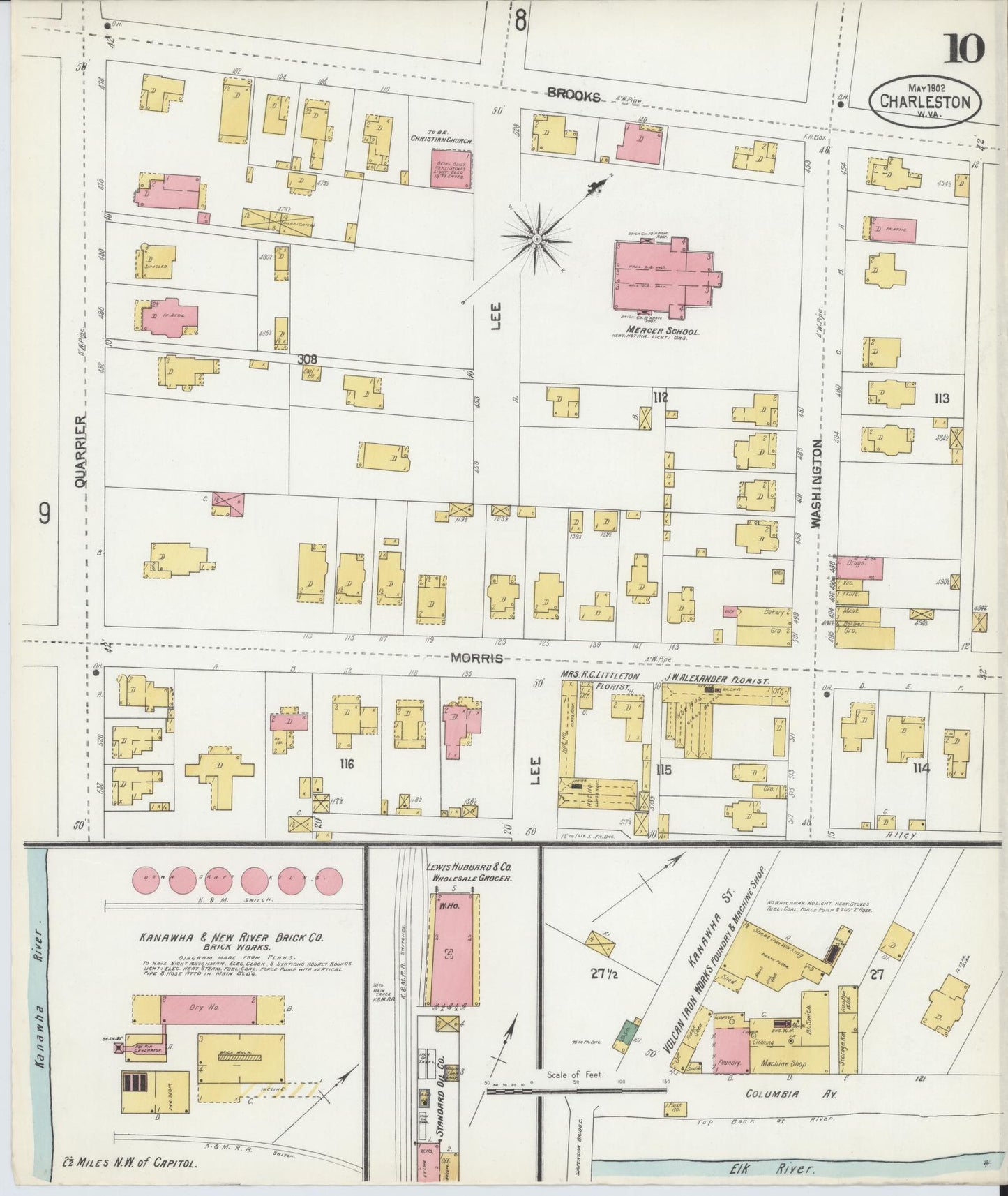 Sanborn Fire Insurance Map from Charleston, Kanawha County, West Virginia (1902), Sheet #0010 - Complete Map Set gallery image, historic Sanborn map, vintage wall art, West Virginia West Virginia