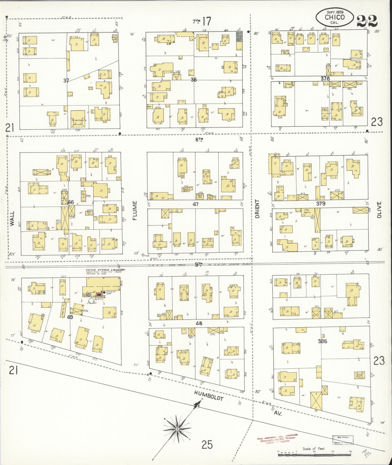 Sanborn Fire Insurance Map from Chico, Butte County, California (1909), Sheet #0022 - Complete Map Set gallery image, historic Sanborn map, vintage wall art, California California