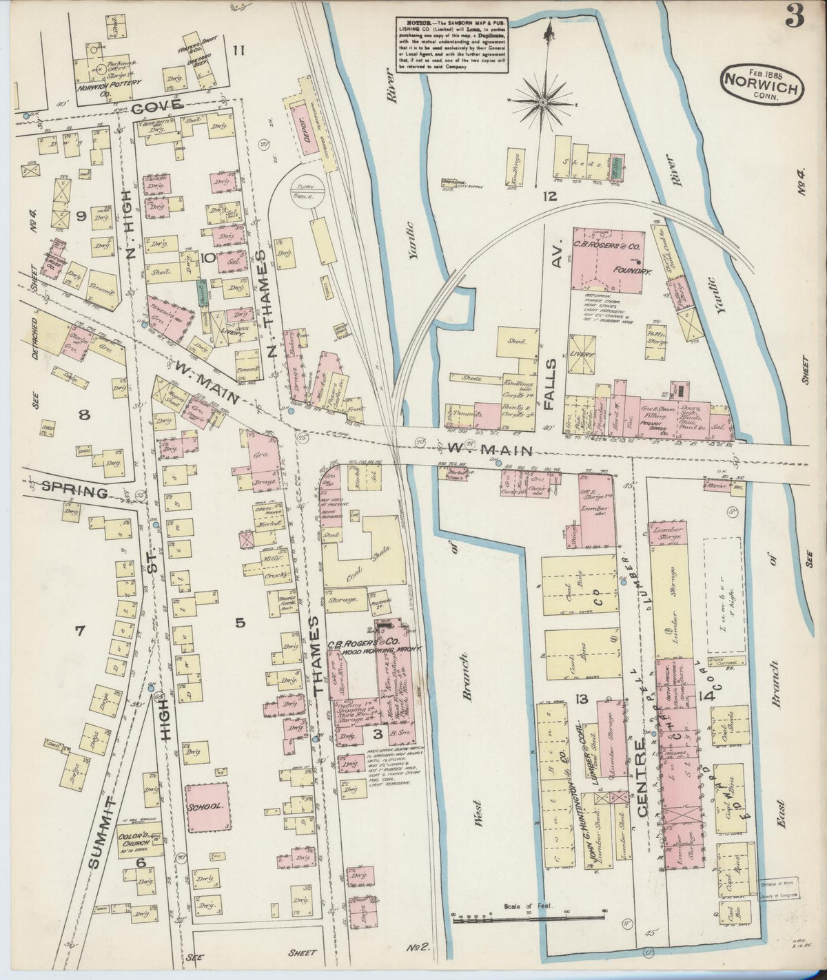 Sanborn Fire Insurance Map from Norwich, New London County, Connecticut (1885), Sheet #0003 - Historic Sanborn Fire Insurance Map Print, vintage old map wall art, antique decor, genealogy gift, Connecticut Connecticut map