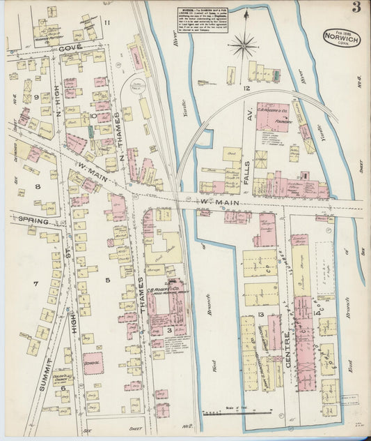 Sanborn Fire Insurance Map from Norwich, New London County, Connecticut (1885), Sheet #0003 - Historic Sanborn Fire Insurance Map Print, vintage old map wall art, antique decor, genealogy gift, Connecticut Connecticut map