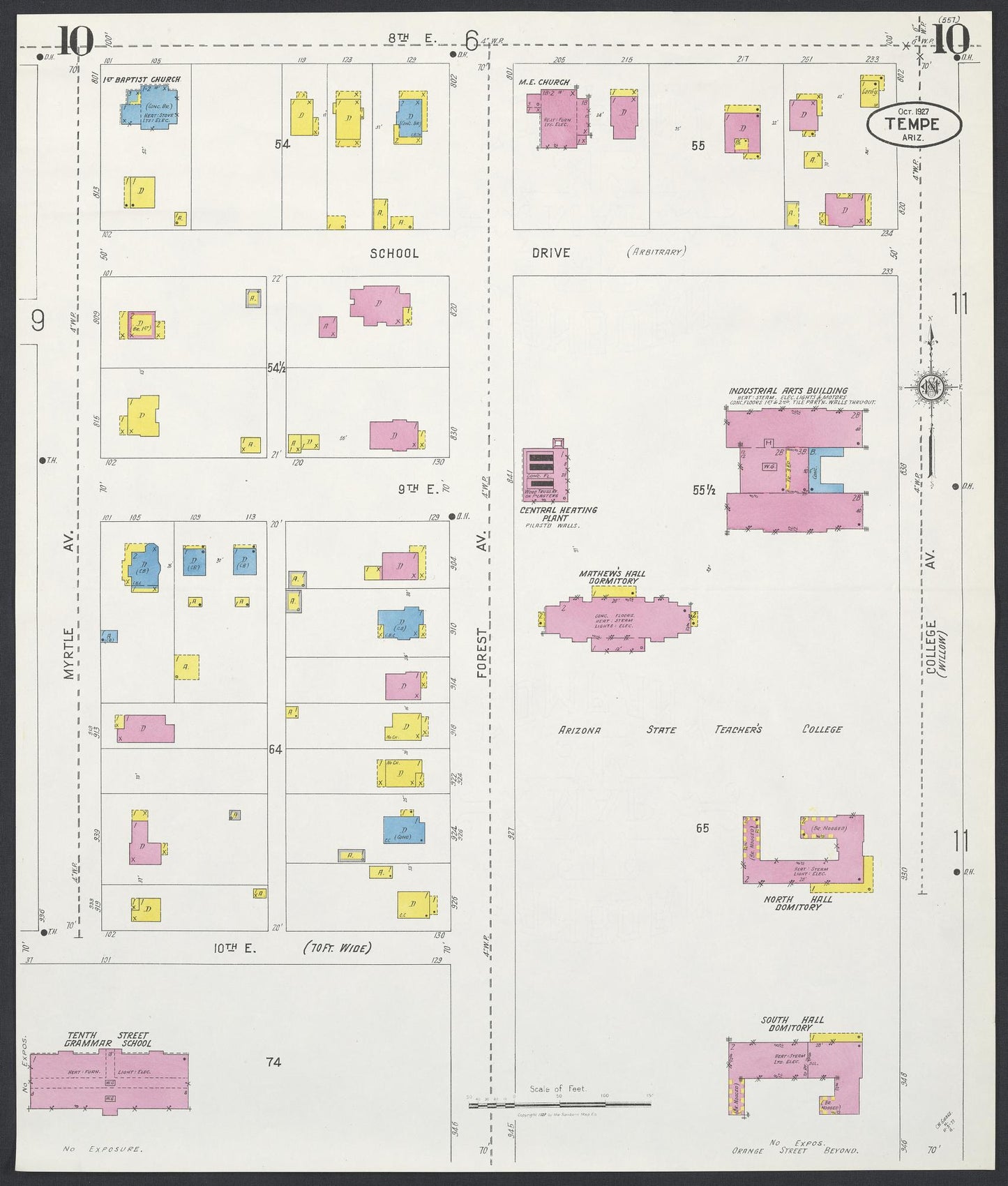 Sanborn Fire Insurance Map from Tempe, Maricopa County, Arizona (1927), Sheet #0010 - Complete Map Set gallery image, historic Sanborn map, vintage wall art, Arizona Arizona