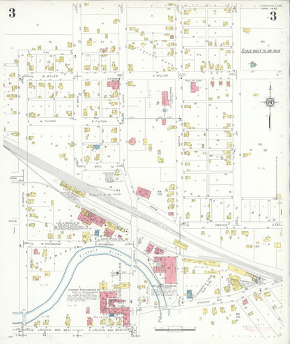 Sanborn Fire Insurance Map from Ligonier, Noble County, Indiana (1933), Sheet #0003 - Historic Sanborn Fire Insurance Map Print, vintage old map wall art, antique decor, genealogy gift, Indiana Indiana map