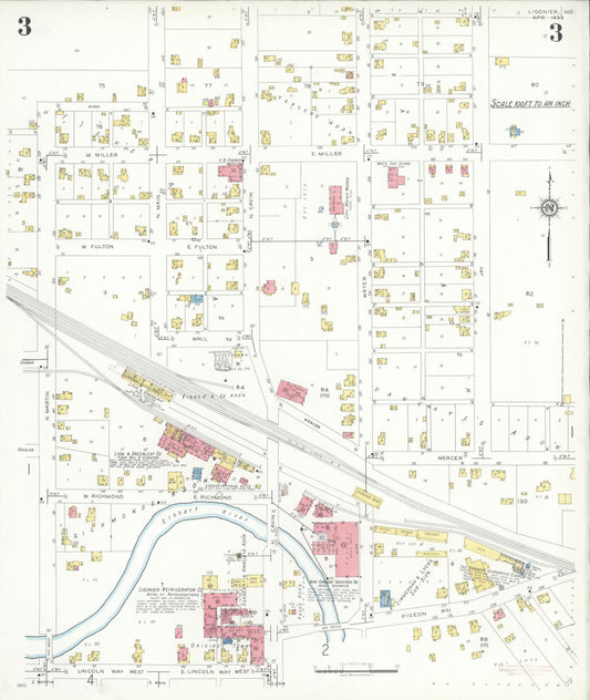 Sanborn Fire Insurance Map from Ligonier, Noble County, Indiana (1933), Sheet #0003 - Historic Sanborn Fire Insurance Map Print, vintage old map wall art, antique decor, genealogy gift, Indiana Indiana map