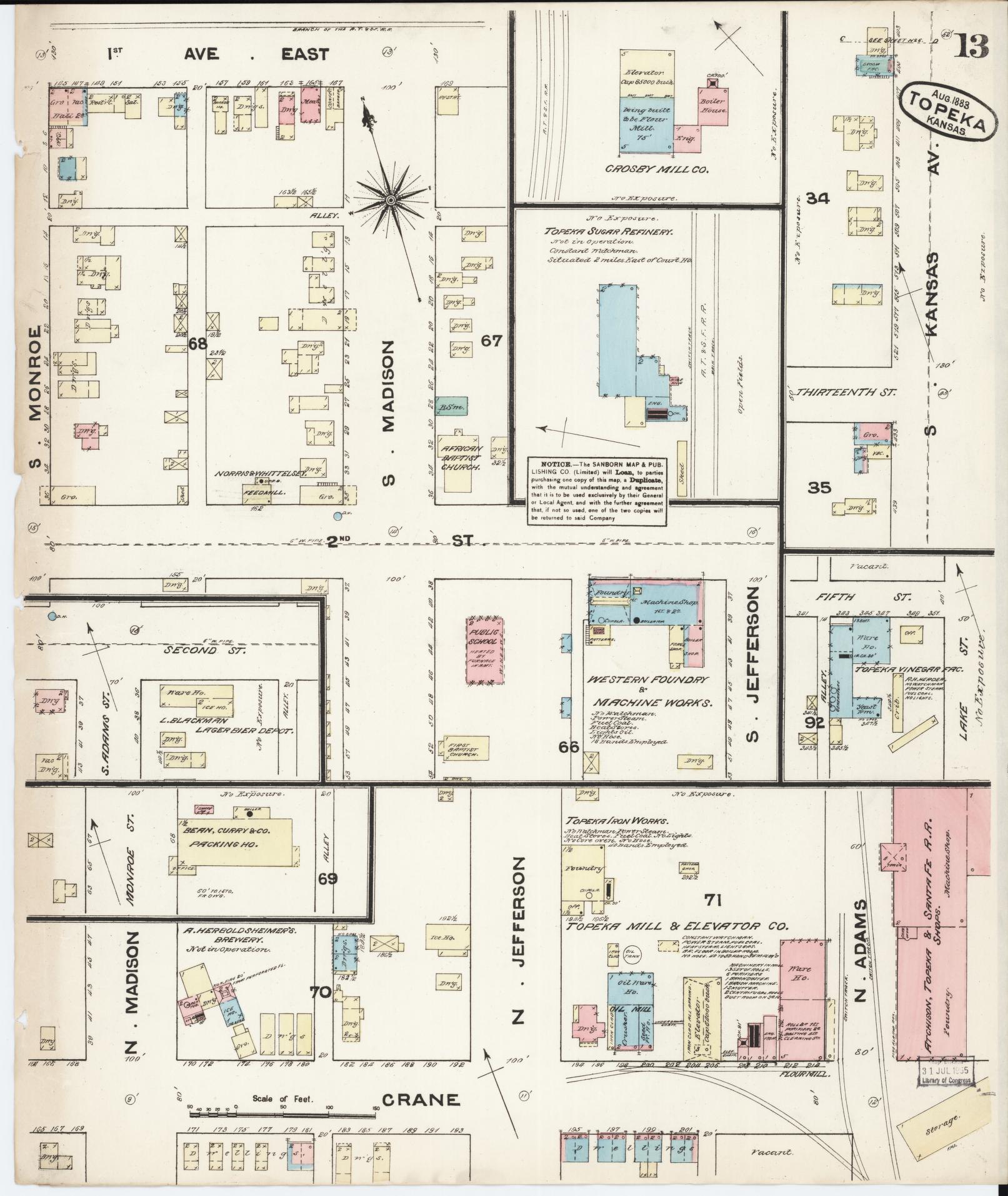Sanborn Fire Insurance Map from Topeka, Shawnee County, Kansas (1883), Sheet #0013 - Complete Map Set gallery image, historic Sanborn map, vintage wall art, Kansas Kansas