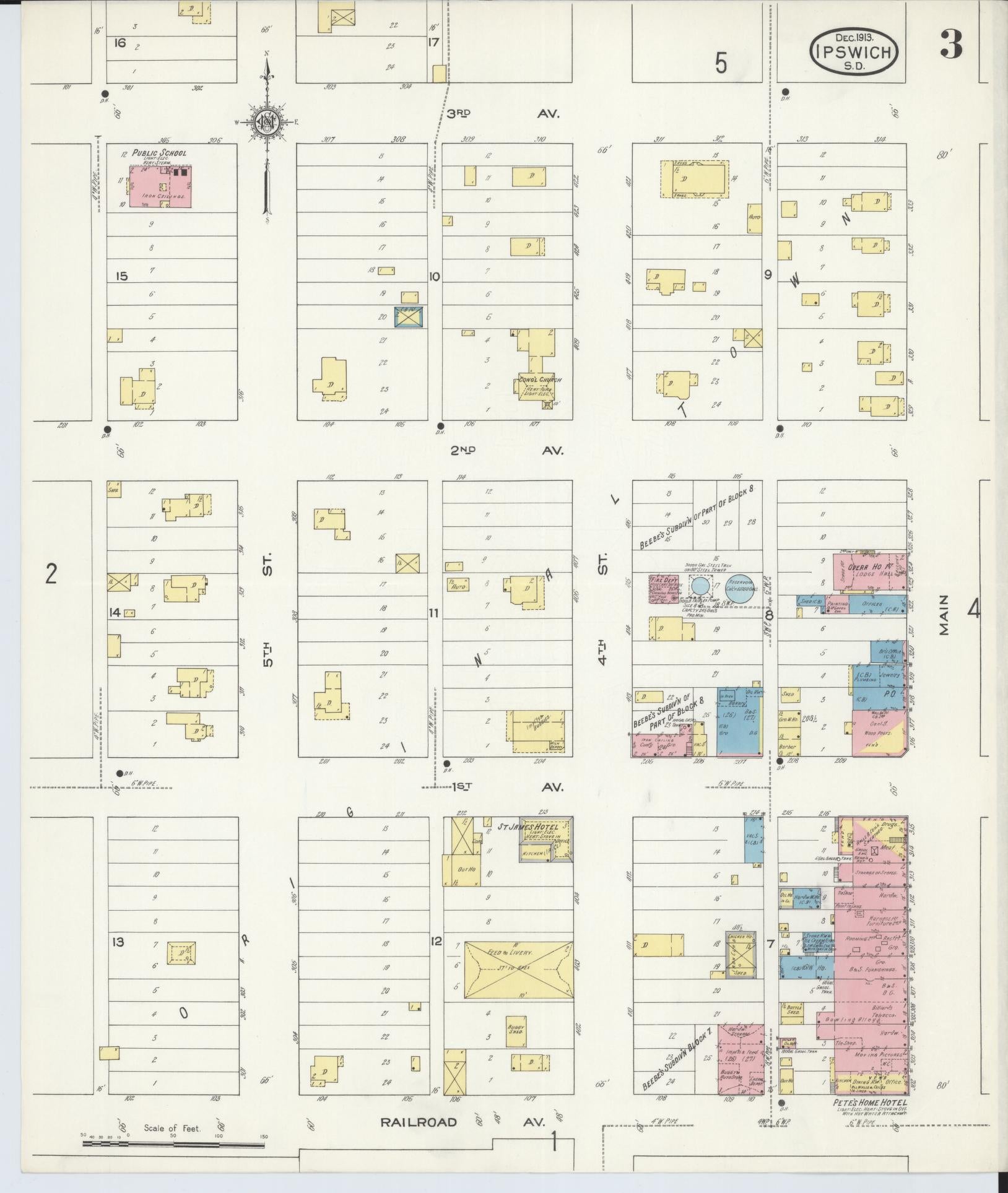 Sanborn Fire Insurance Map from Ipswich, Edmunds County, South Dakota (1913), Sheet #0003 - Complete Map Set gallery image, historic Sanborn map, vintage wall art, South Dakota South Dakota