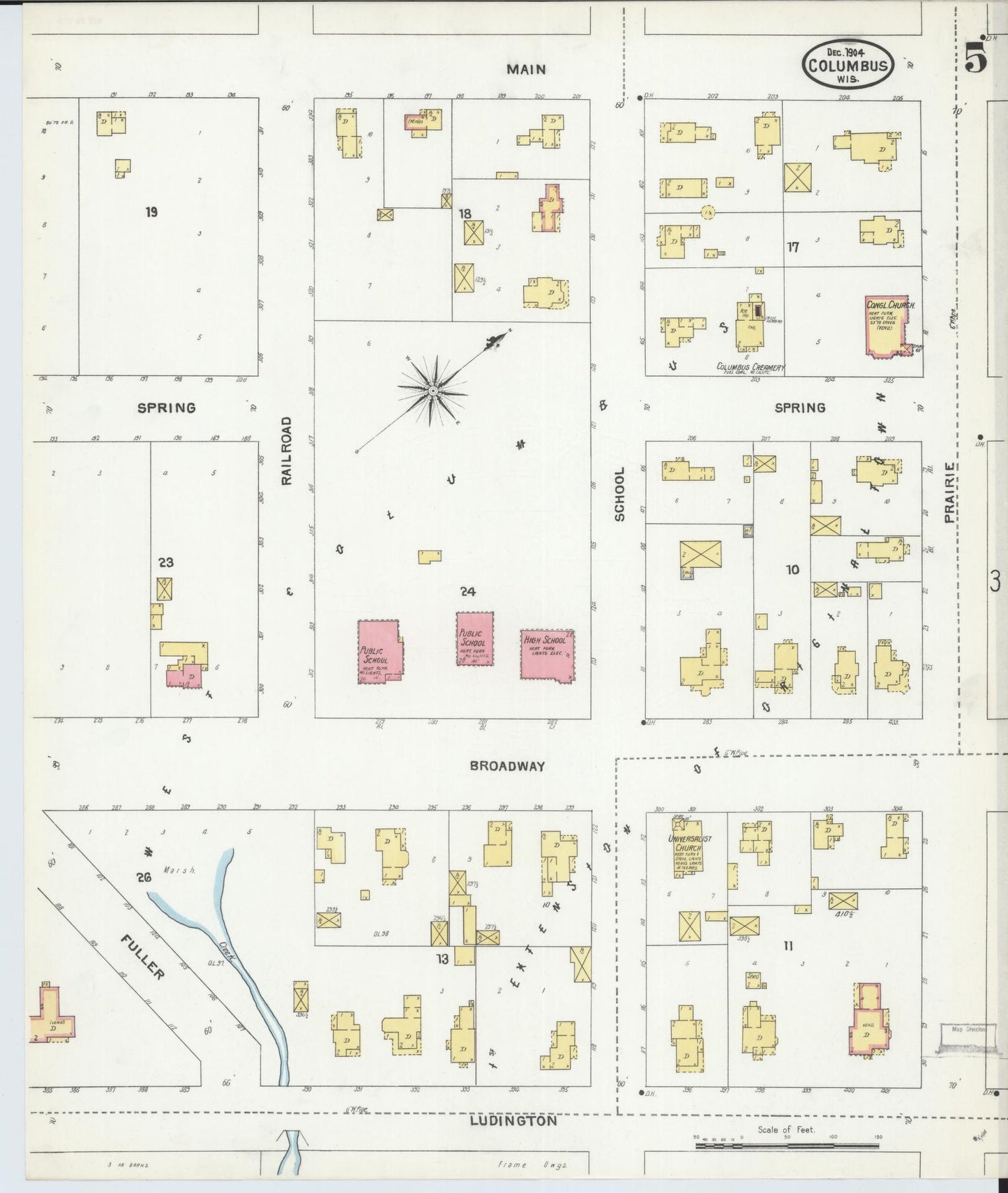 Sanborn Fire Insurance Map from Columbus, Columbia and Dodge County, Wisconsin (1904), Sheet #0005 - Complete Map Set gallery image, historic Sanborn map, vintage wall art, Wisconsin Wisconsin