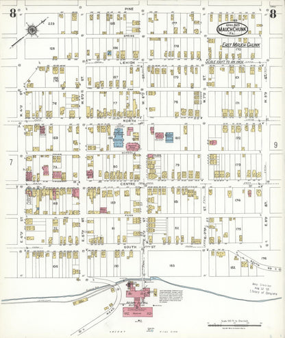 Sanborn Fire Insurance Map from Mauch Chunk, Carbon County, Pennsylvania (1923), Sheet #0008 - Historic Sanborn Fire Insurance Map Print, vintage old map wall art, antique decor, genealogy gift, Pennsylvania Pennsylvania map