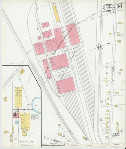 Sanborn Fire Insurance Map from Hyde Park, Norfolk County, Massachusetts (1900), Sheet #0014 - Complete Map Set gallery image, historic Sanborn map, vintage wall art, Massachusetts Massachusetts