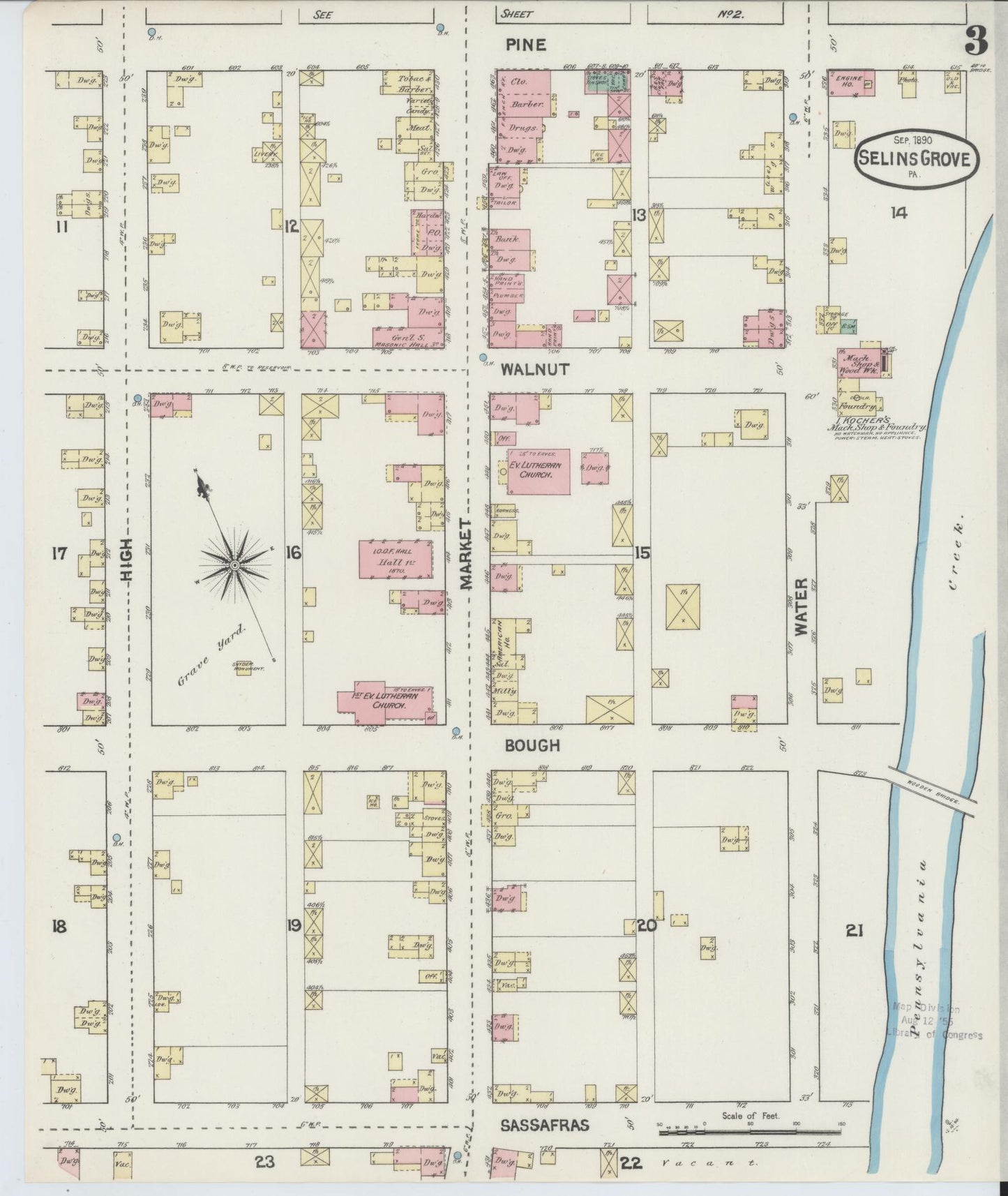 Sanborn Fire Insurance Map from Selins Grove, Snyder County, Pennsylvania (1890), Sheet #0003 - Complete Map Set gallery image, historic Sanborn map, vintage wall art, Pennsylvania Pennsylvania