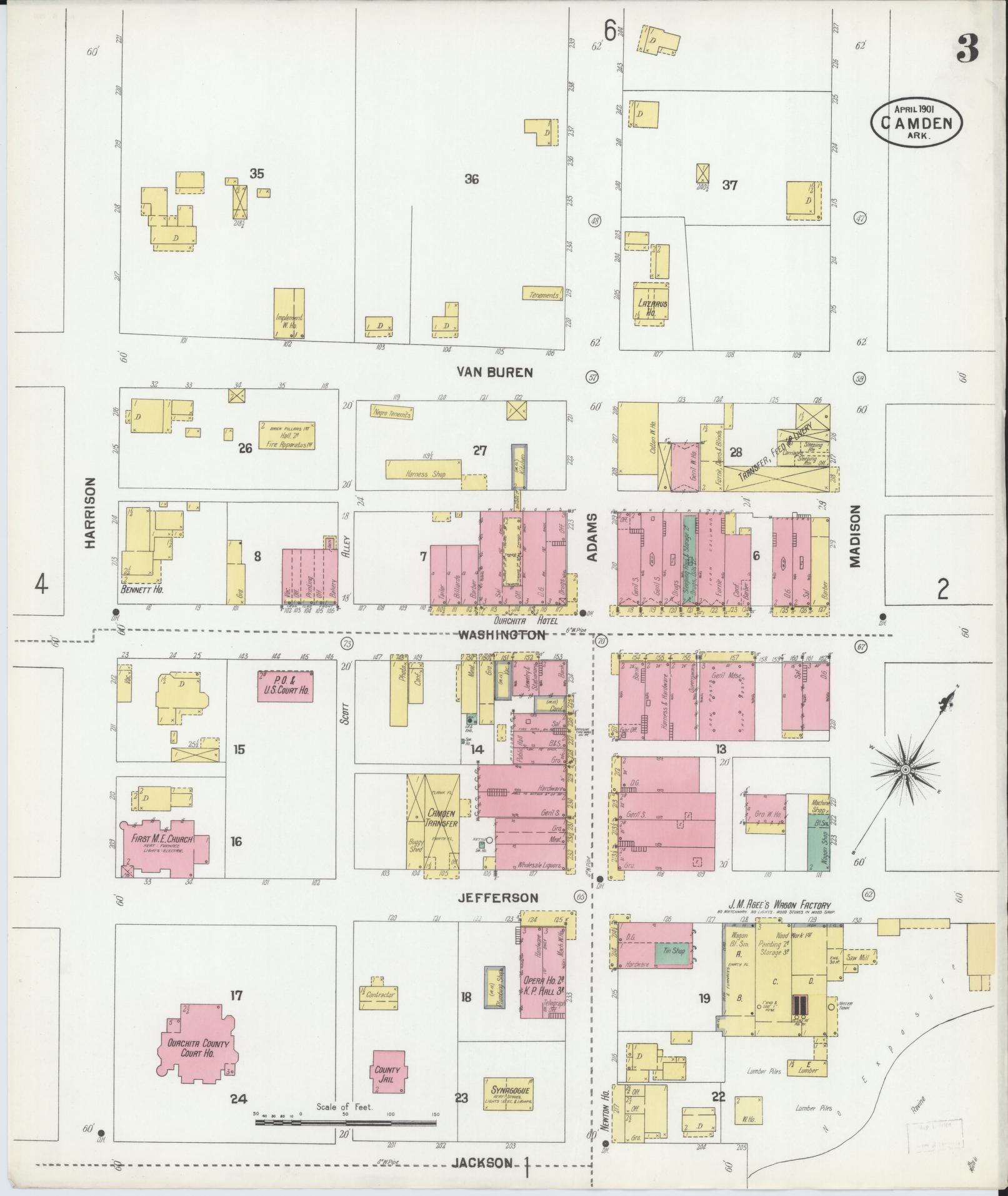 Sanborn Fire Insurance Map from Camden, Ouachita County, Arkansas (1901), Sheet #0003 - Complete Map Set gallery image, historic Sanborn map, vintage wall art, Arkansas Arkansas