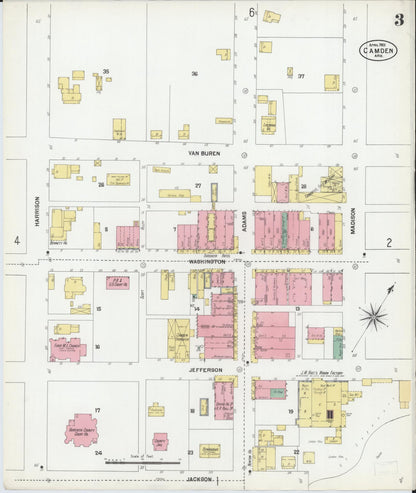 Sanborn Fire Insurance Map from Camden, Ouachita County, Arkansas (1901), Sheet #0003 - Complete Map Set gallery image, historic Sanborn map, vintage wall art, Arkansas Arkansas