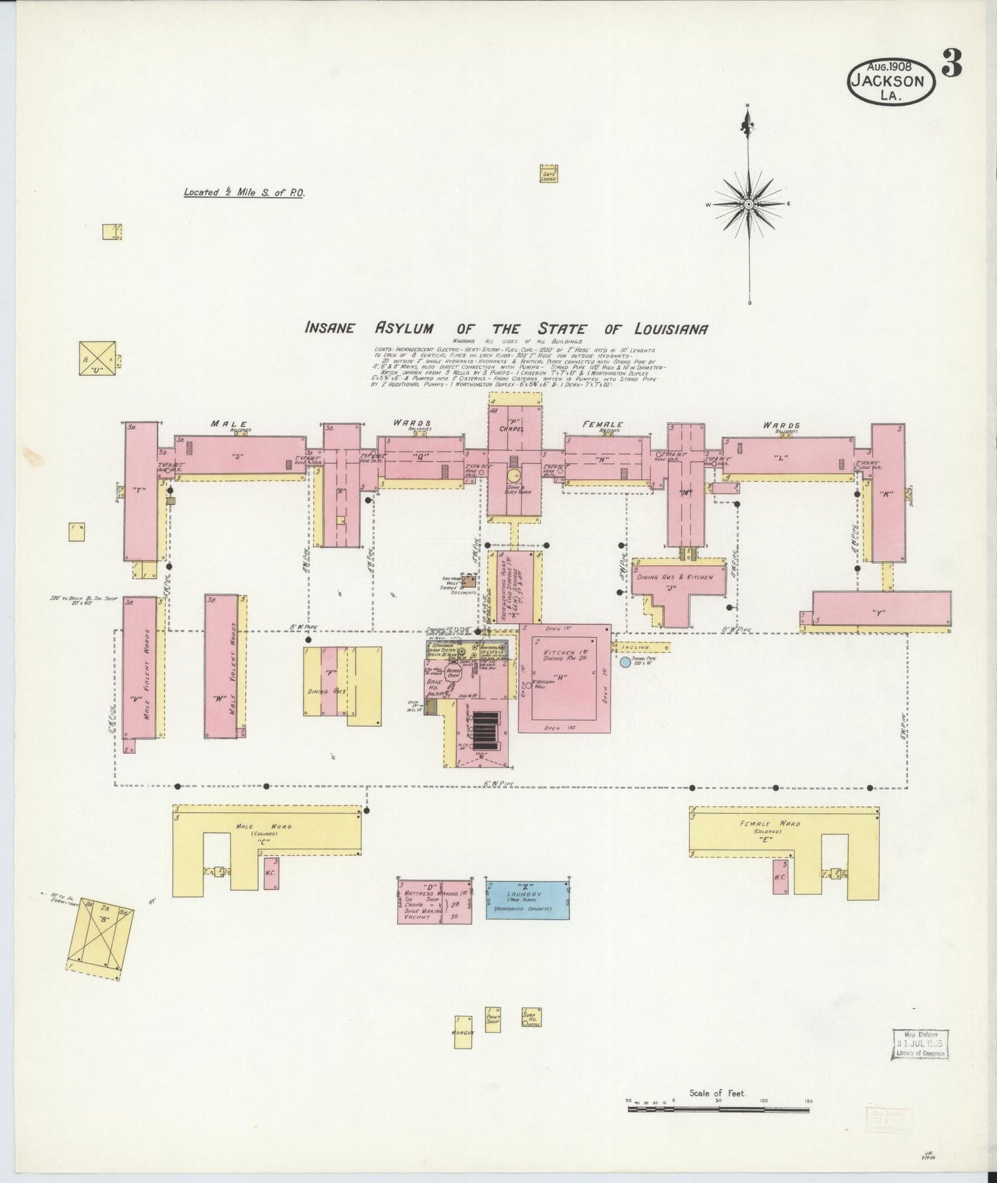 Sanborn Fire Insurance Map from Jackson, East Feliciana Parish, Louisiana (1908), Sheet #0003 - Complete Map Set gallery image, historic Sanborn map, vintage wall art, Louisiana Louisiana