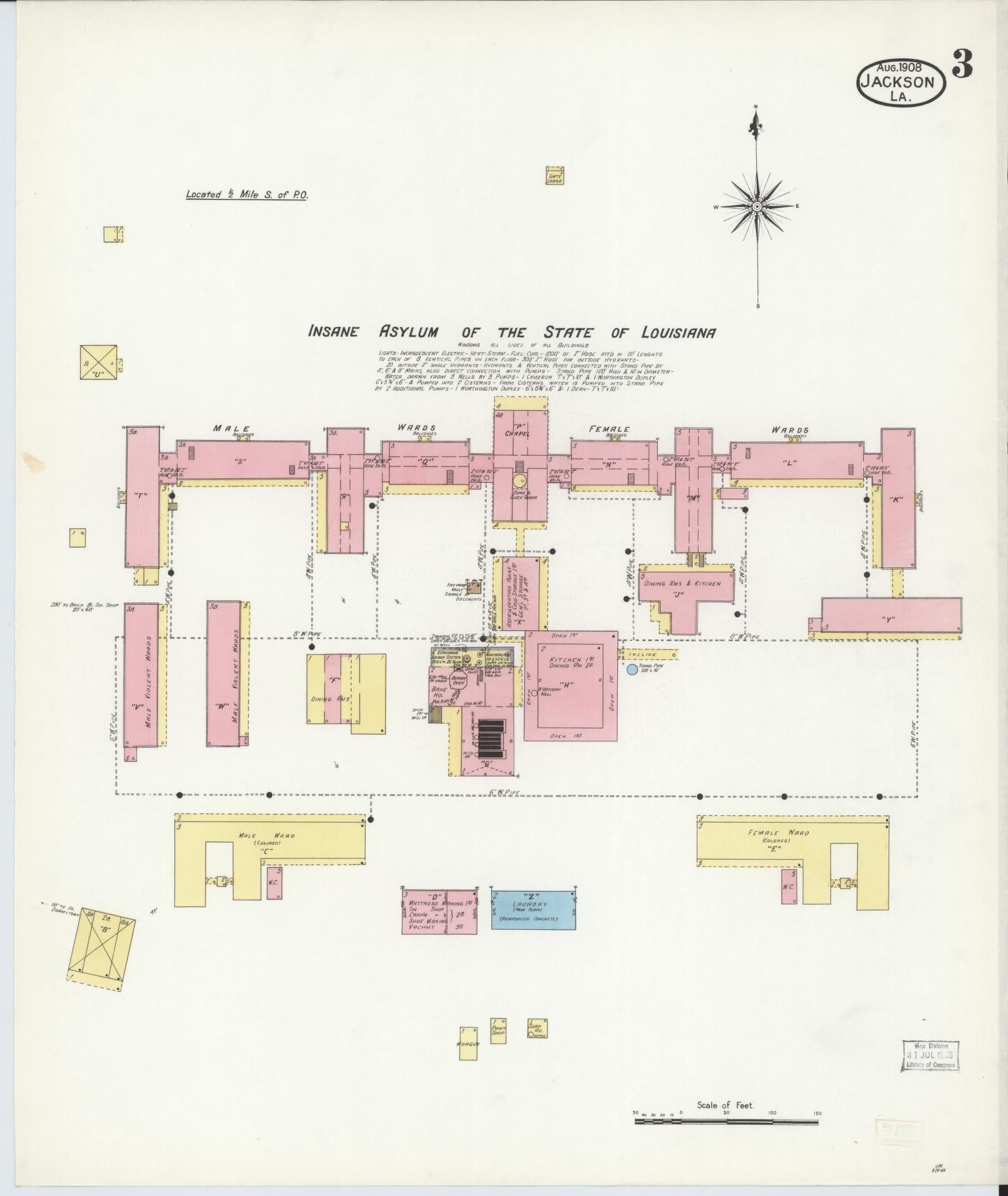 Sanborn Fire Insurance Map from Jackson, East Feliciana Parish, Louisiana (1908), Sheet #0003 - Complete Map Set gallery image, historic Sanborn map, vintage wall art, Louisiana Louisiana
