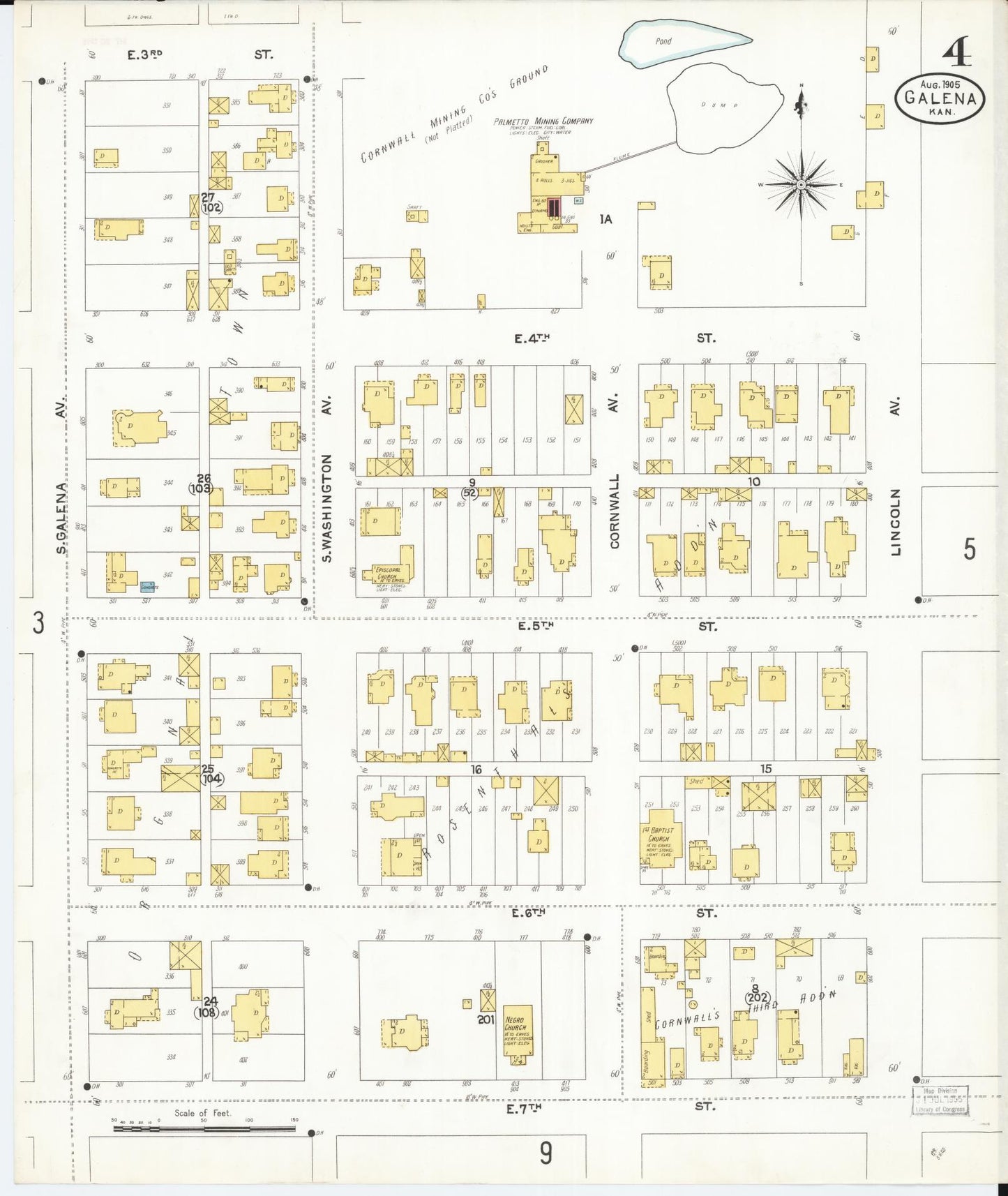 Sanborn Fire Insurance Map from Galena, Cherokee County, Kansas (1905), Sheet #0004 - Historic Sanborn Fire Insurance Map Print, vintage old map wall art, antique decor, genealogy gift, Kansas Kansas map