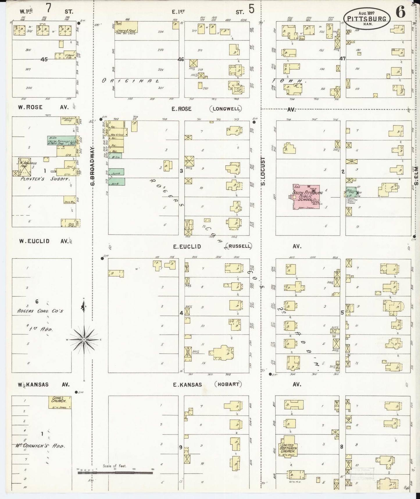 Sanborn Fire Insurance Map from Pittsburg, Crawford County, Kansas (1897), Sheet #0006 - Complete Map Set gallery image, historic Sanborn map, vintage wall art, Kansas Kansas