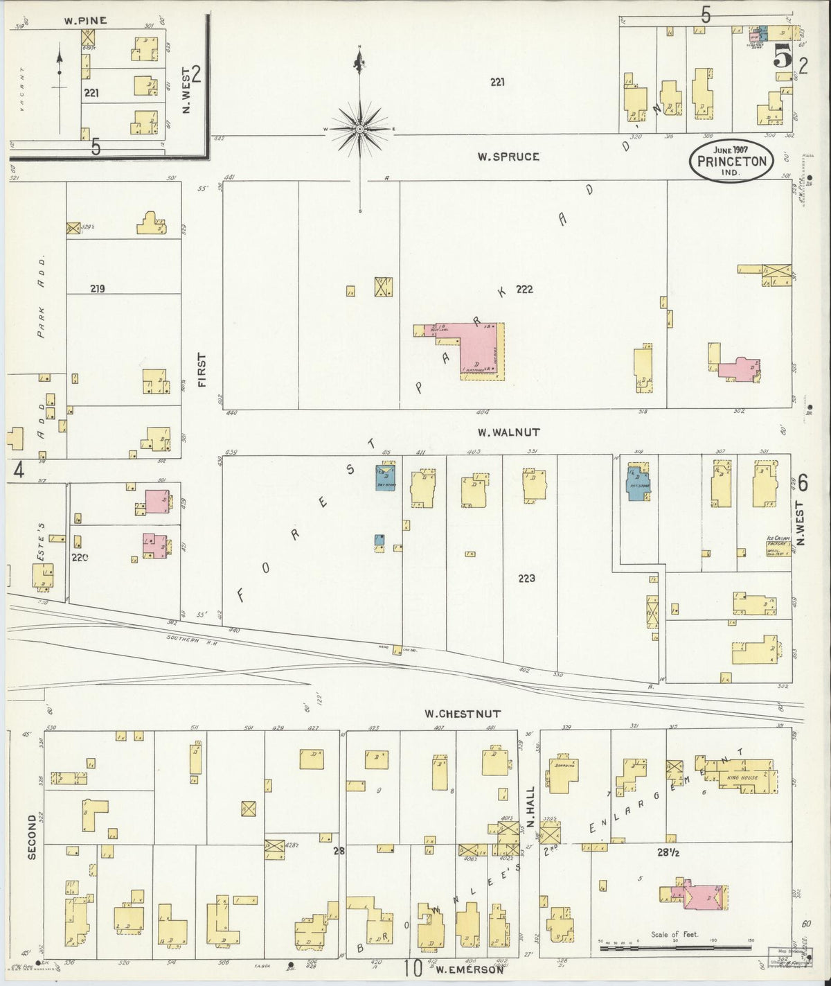 Sanborn Fire Insurance Map from Princeton, Gibson County, Indiana (1907), Sheet #0005 - Historic Sanborn Fire Insurance Map Print, vintage old map wall art, antique decor, genealogy gift, Indiana Indiana map