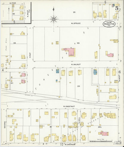Sanborn Fire Insurance Map from Princeton, Gibson County, Indiana (1907), Sheet #0005 - Historic Sanborn Fire Insurance Map Print, vintage old map wall art, antique decor, genealogy gift, Indiana Indiana map