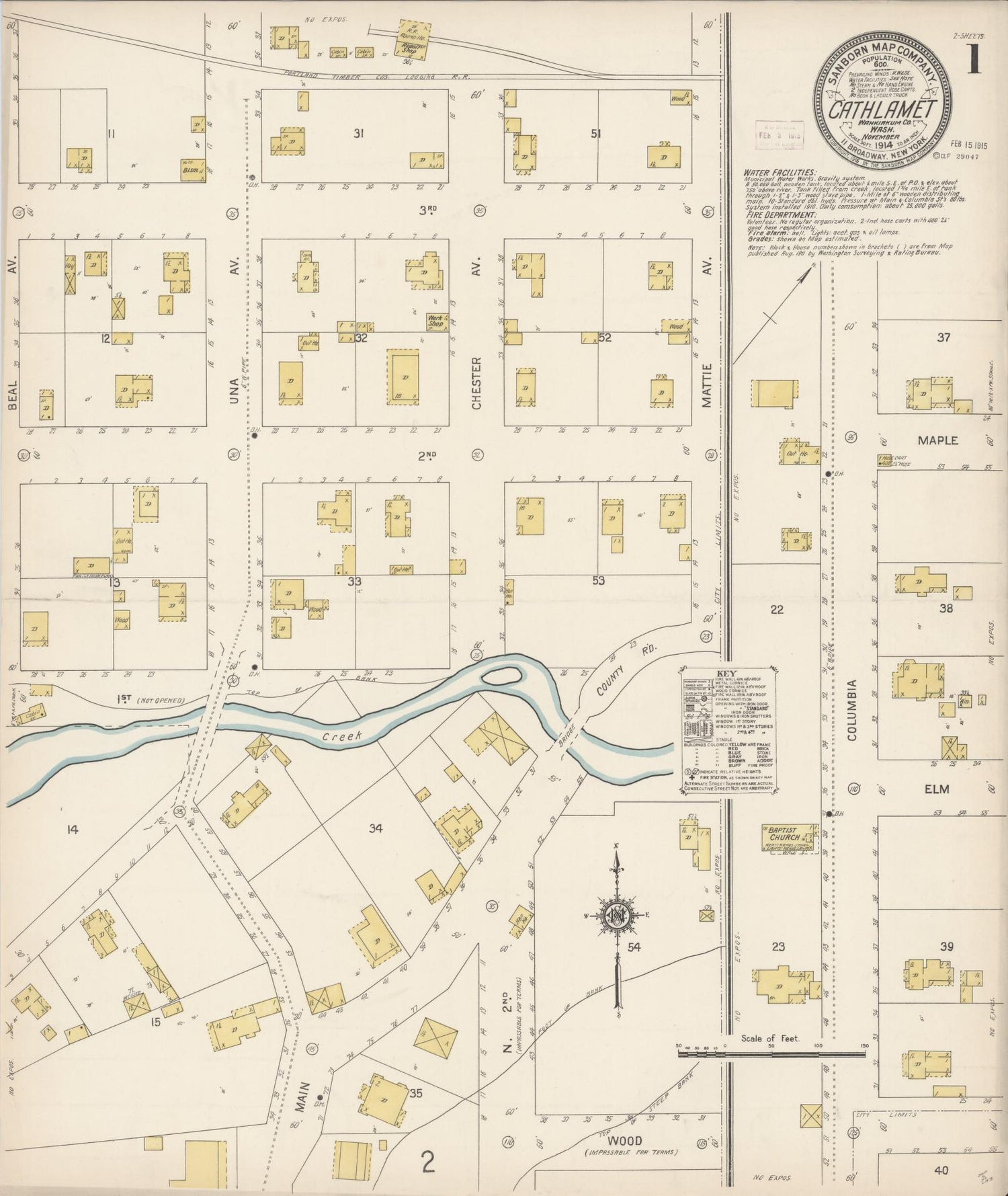 Sanborn Fire Insurance Map from Cathlamet, Wahkiakum County, Washington (1914), Sheet #0001 - Complete Map Set gallery image, historic Sanborn map, vintage wall art, Washington Washington