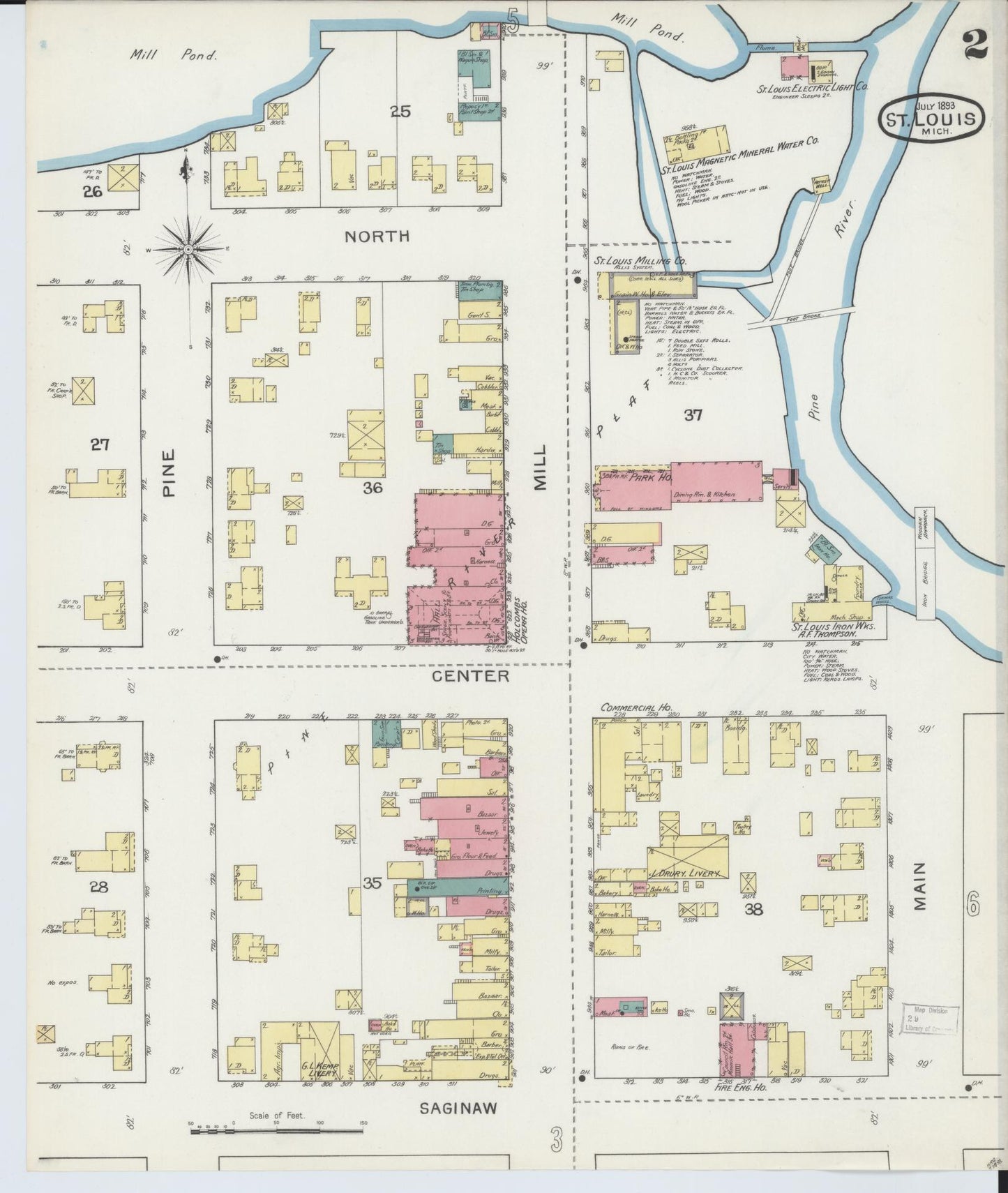 Sanborn Fire Insurance Map from Saint Louis, Gratiot County, Michigan (1893), Sheet #0002 - Complete Map Set gallery image, historic Sanborn map, vintage wall art, Michigan Michigan