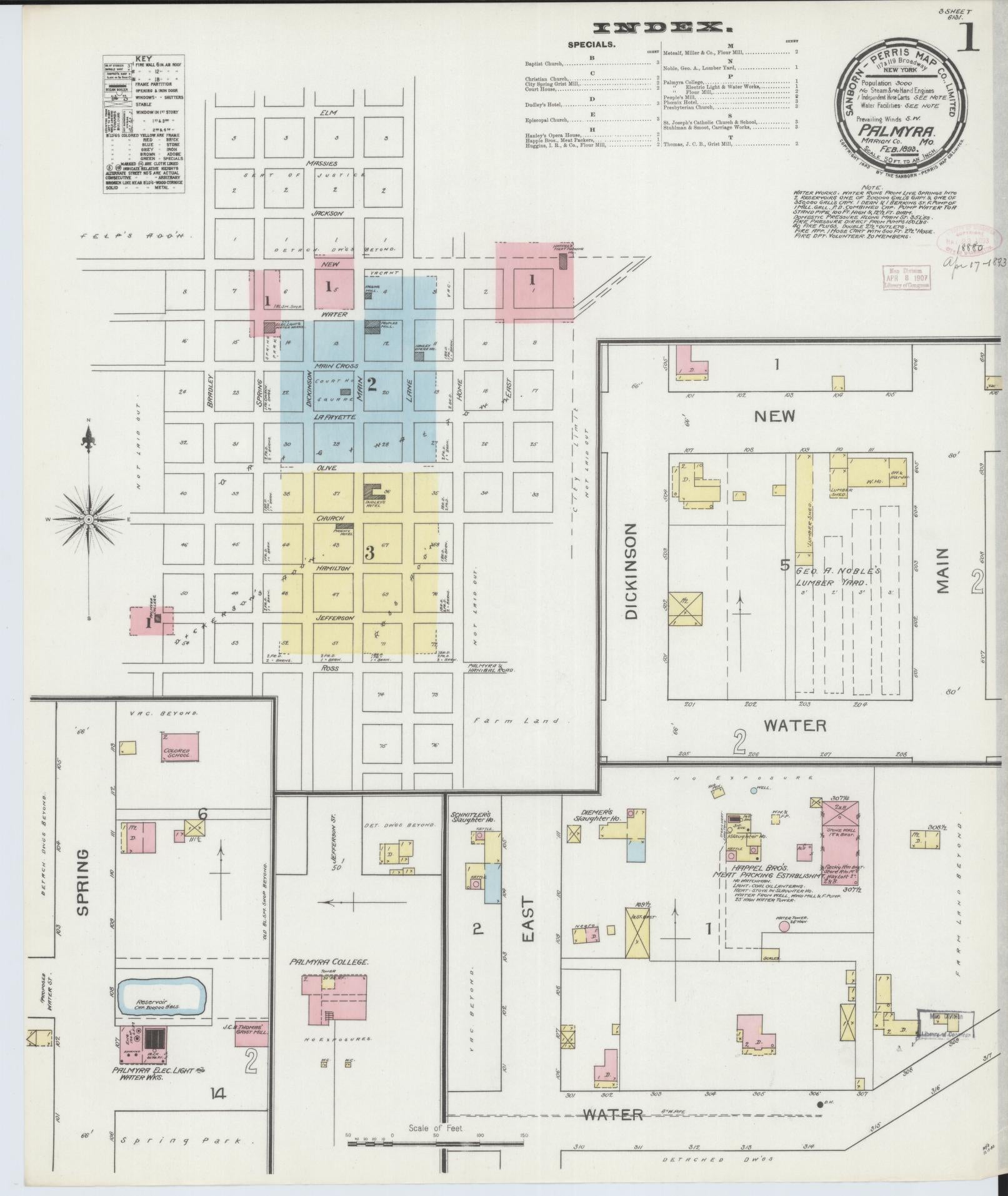 Sanborn Fire Insurance Map from Palmyra, Marion County, Missouri (1893), Sheet #0001 - Historic Sanborn Fire Insurance Map Print, vintage old map wall art, antique decor, genealogy gift, Missouri Missouri map