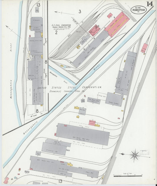 Sanborn Fire Insurance Map from Homestead, Allegheny County, Pennsylvania (1901), Sheet #0014 - Historic Sanborn Fire Insurance Map Print, vintage old map wall art, antique decor, genealogy gift, Pennsylvania Pennsylvania map