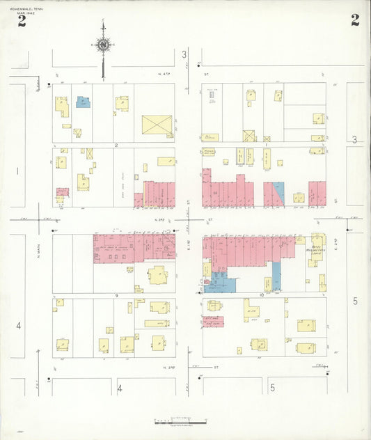 Sanborn Fire Insurance Map from Hohenwald, Lewis County, Tennessee (1942), Sheet #0002 - Historic Sanborn Fire Insurance Map Print, vintage old map wall art, antique decor, genealogy gift, Tennessee Tennessee map