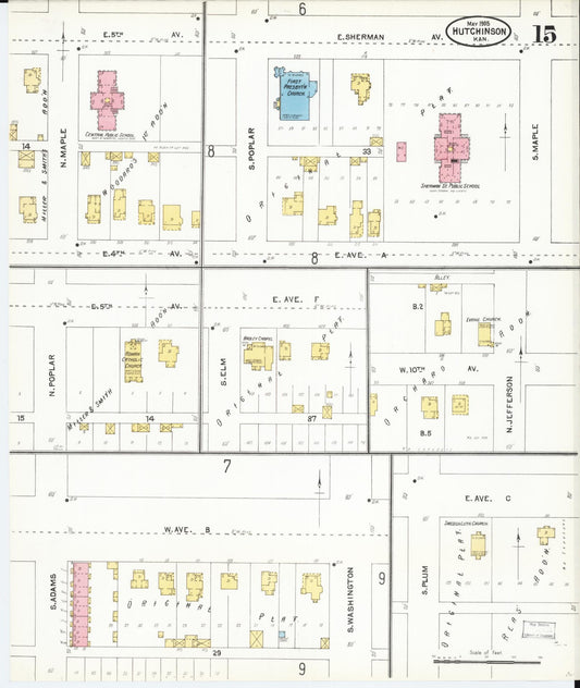 Sanborn Fire Insurance Map from Hutchinson, Reno County, Kansas (1905), Sheet #0015 - Historic Sanborn Fire Insurance Map Print, vintage old map wall art, antique decor, genealogy gift, Kansas Kansas map