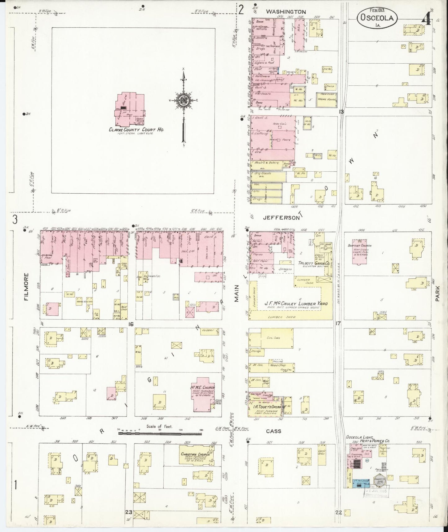 Sanborn Fire Insurance Map from Osceola, Clarke County, Iowa (1913), Sheet #0004 - Historic Sanborn Fire Insurance Map Print, vintage old map wall art