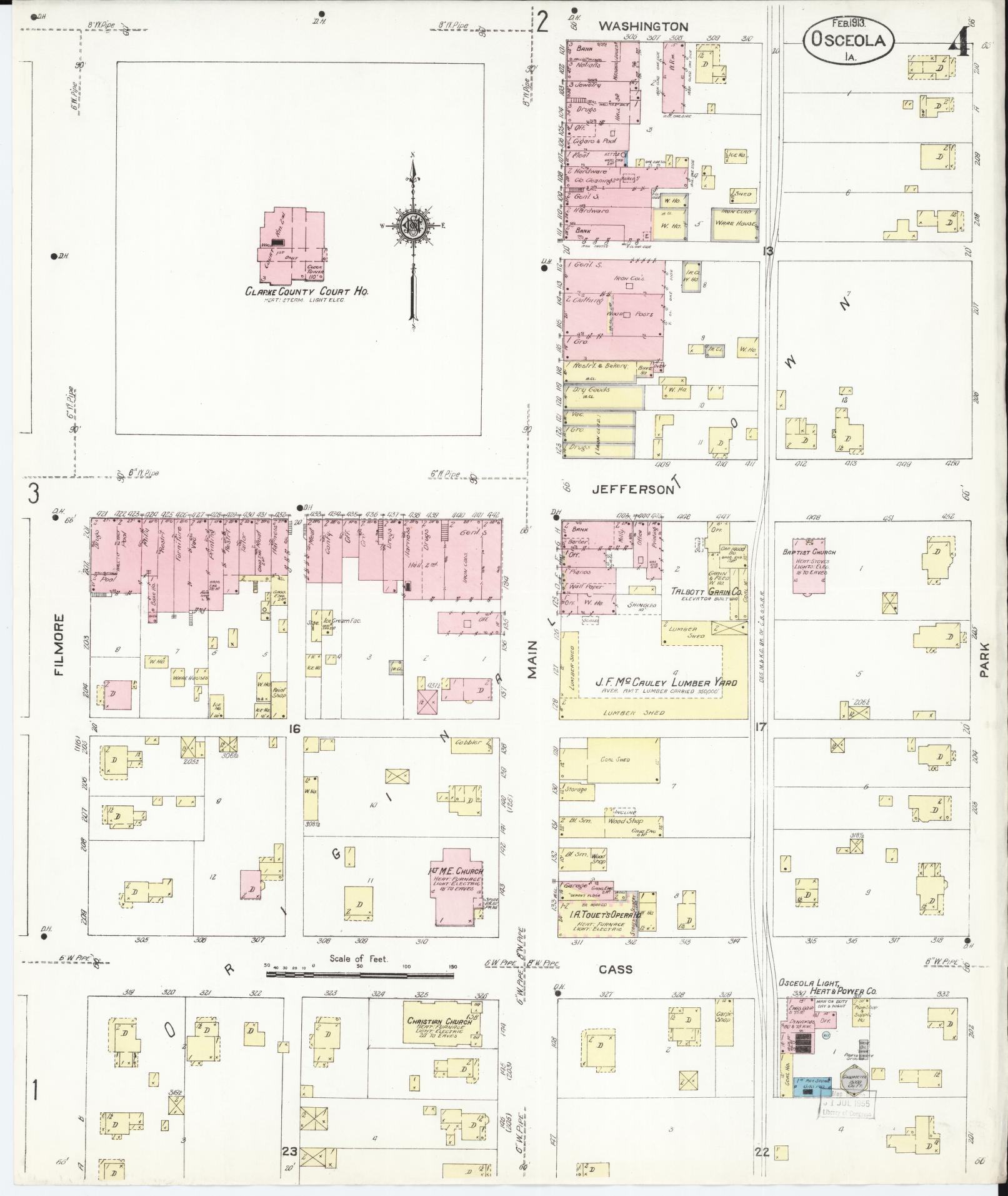 Sanborn Fire Insurance Map from Osceola, Clarke County, Iowa (1913), Sheet #0004 - Historic Sanborn Fire Insurance Map Print, vintage old map wall art