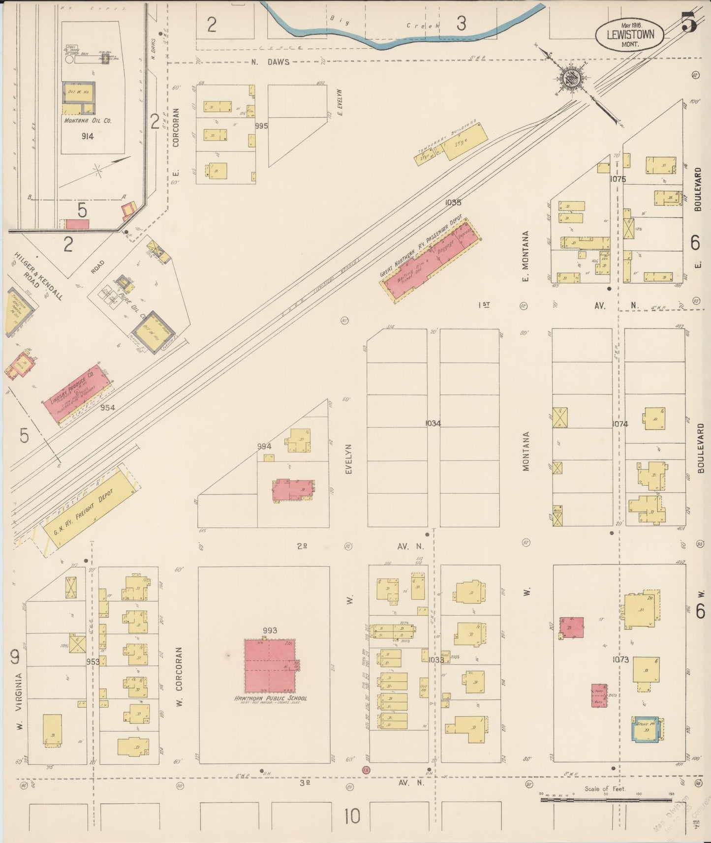 Sanborn Fire Insurance Map from Lewistown, Fergus County, Montana (1916), Sheet #0005 - Complete Map Set gallery image, historic Sanborn map, vintage wall art, Montana Montana