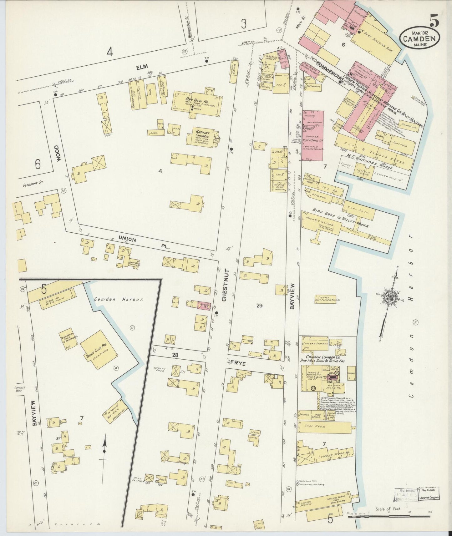 Sanborn Fire Insurance Map from Camden, Knox County, Maine (1912), Sheet #0005 - Historic Sanborn Fire Insurance Map Print, vintage old map wall art, antique decor, genealogy gift, Maine Maine map