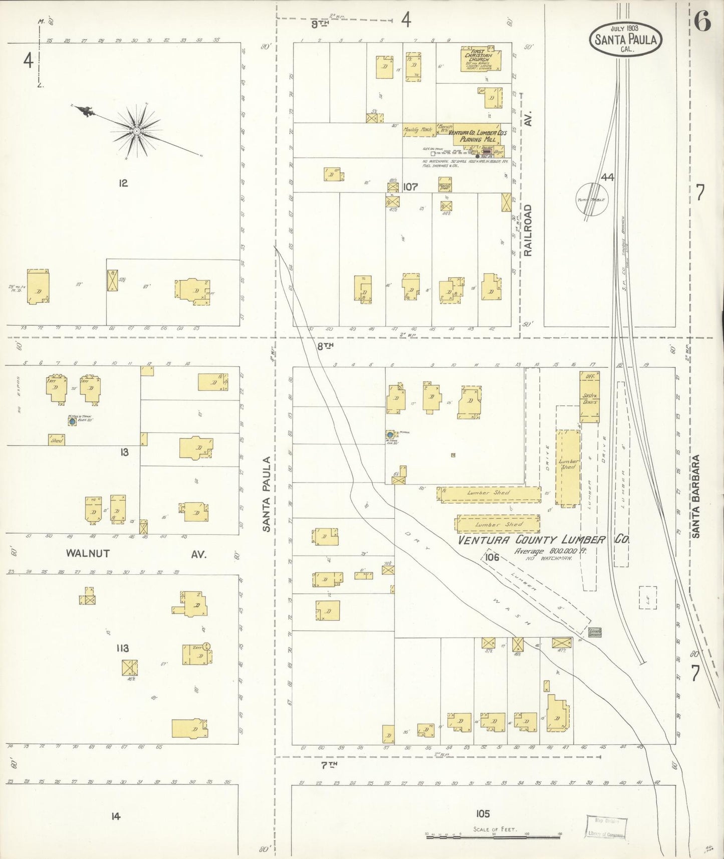 Sanborn Fire Insurance Map from Santa Paula, Ventura County, California (1903), Sheet #0006 - Complete Map Set gallery image, historic Sanborn map, vintage wall art, California California
