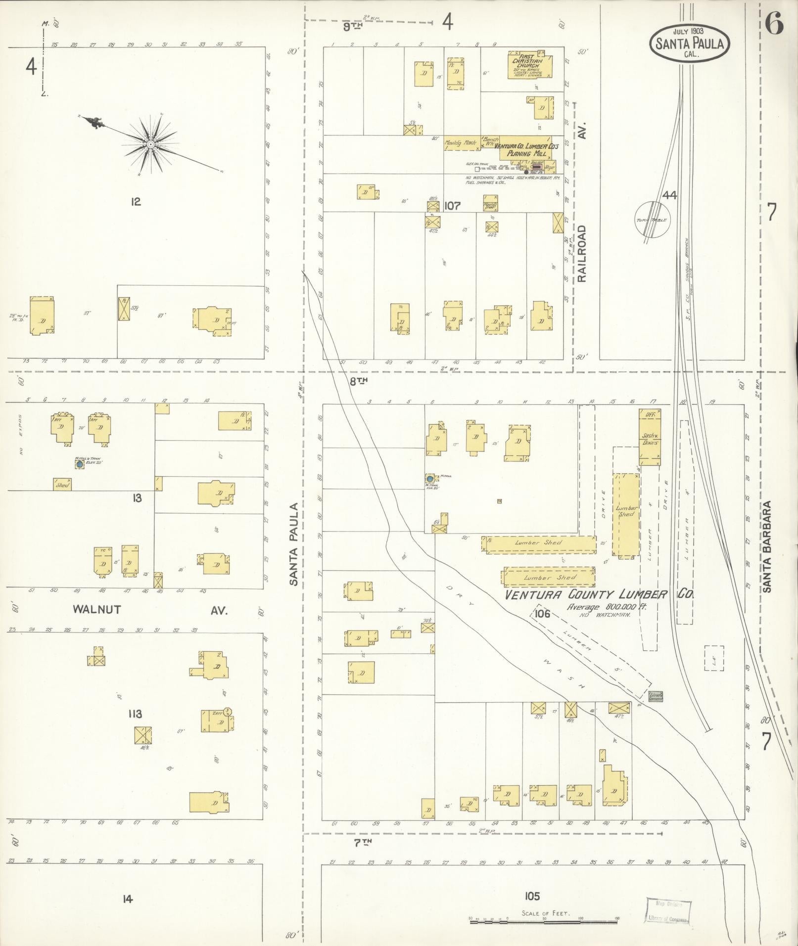Sanborn Fire Insurance Map from Santa Paula, Ventura County, California (1903), Sheet #0006 - Complete Map Set gallery image, historic Sanborn map, vintage wall art, California California