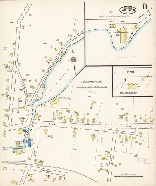Sanborn Fire Insurance Map from Fair Haven, Rutland County, Vermont (1922), Sheet #0011 - Historic Sanborn Fire Insurance Map Print, vintage old map wall art, antique decor, genealogy gift, Vermont Vermont map