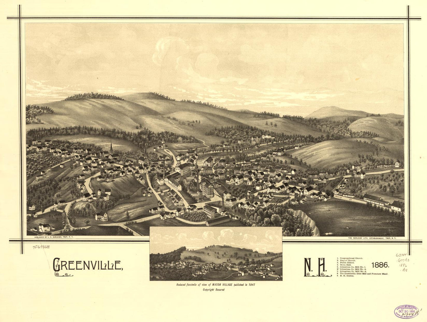 Greenville, N.H. 1886. (1886) – Historic Bird’s-Eye View Panorama Print