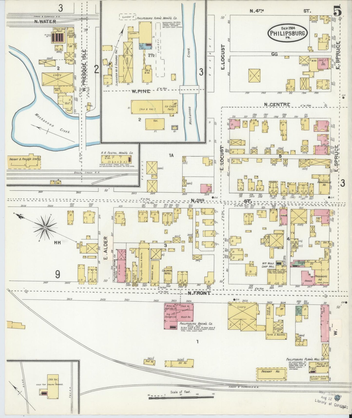 Sanborn Fire Insurance Map from Philipsburg, Centre County, Pennsylvania (1904), Sheet #0005 - Historic Sanborn Fire Insurance Map Print, vintage old map wall art, antique decor, genealogy gift, Pennsylvania Pennsylvania map