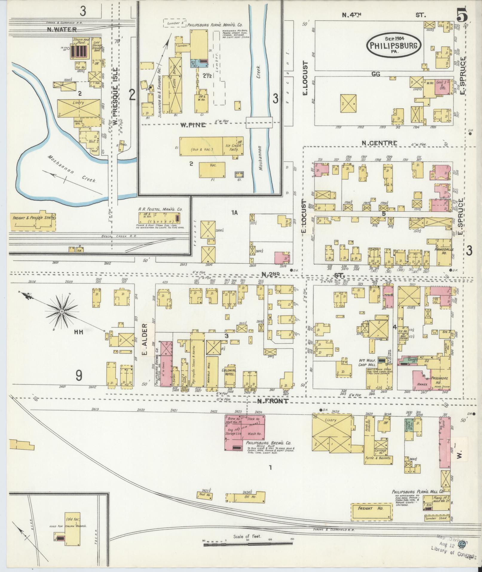 Sanborn Fire Insurance Map from Philipsburg, Centre County, Pennsylvania (1904), Sheet #0005 - Historic Sanborn Fire Insurance Map Print, vintage old map wall art, antique decor, genealogy gift, Pennsylvania Pennsylvania map
