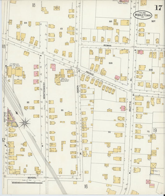 Sanborn Fire Insurance Map from Middletown, Orange County, New York (1904), Sheet #0016 - Historic Sanborn Fire Insurance Map Print, vintage old map wall art, antique decor, genealogy gift, New York New York map