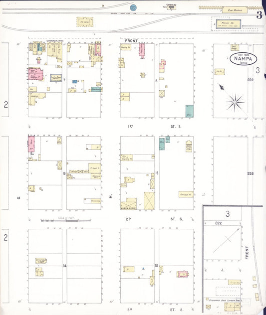 Sanborn Fire Insurance Map from Nampa, Canyon County, Idaho (1900), Sheet #0003 - Historic Sanborn Fire Insurance Map Print, vintage old map wall art, antique decor, genealogy gift, Idaho Idaho map
