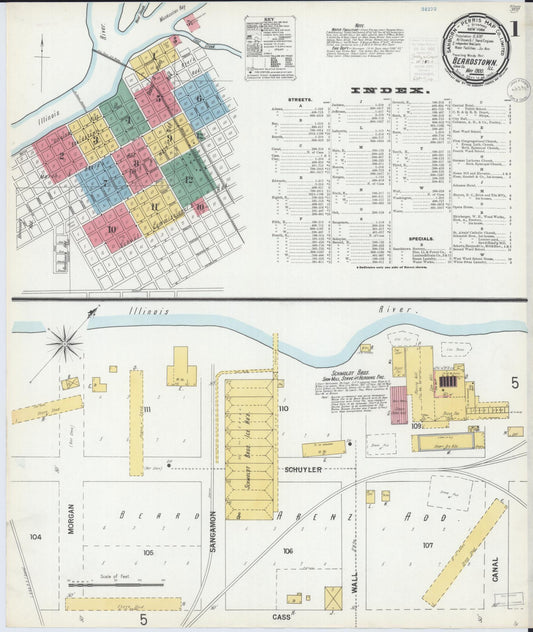 Sanborn Fire Insurance Map from Beardstown, Cass County, Illinois (1900), Sheet #0001 - Historic Sanborn Fire Insurance Map Print, vintage old map wall art, antique decor, genealogy gift, Illinois Illinois map