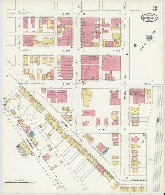Sanborn Fire Insurance Map from Jeannette, Westmoreland County, Pennsylvania (1916), Sheet #0003 - Historic Sanborn Fire Insurance Map Print, vintage old map wall art, antique decor, genealogy gift, Pennsylvania Pennsylvania map