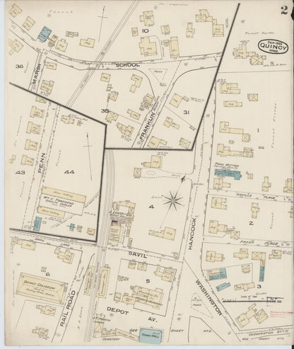 Sanborn Fire Insurance Map from Quincy, Norfolk County, Massachusetts (1885), Sheet #0002 - Complete Map Set gallery image, historic Sanborn map, vintage wall art, Massachusetts Massachusetts