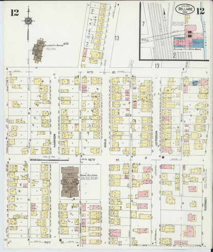 Sanborn Fire Insurance Map from Bellaire, Belmont County, Ohio (1924), Sheet #0012 - Historic Sanborn Fire Insurance Map Print, vintage old map wall art, antique decor, genealogy gift, Ohio Ohio map